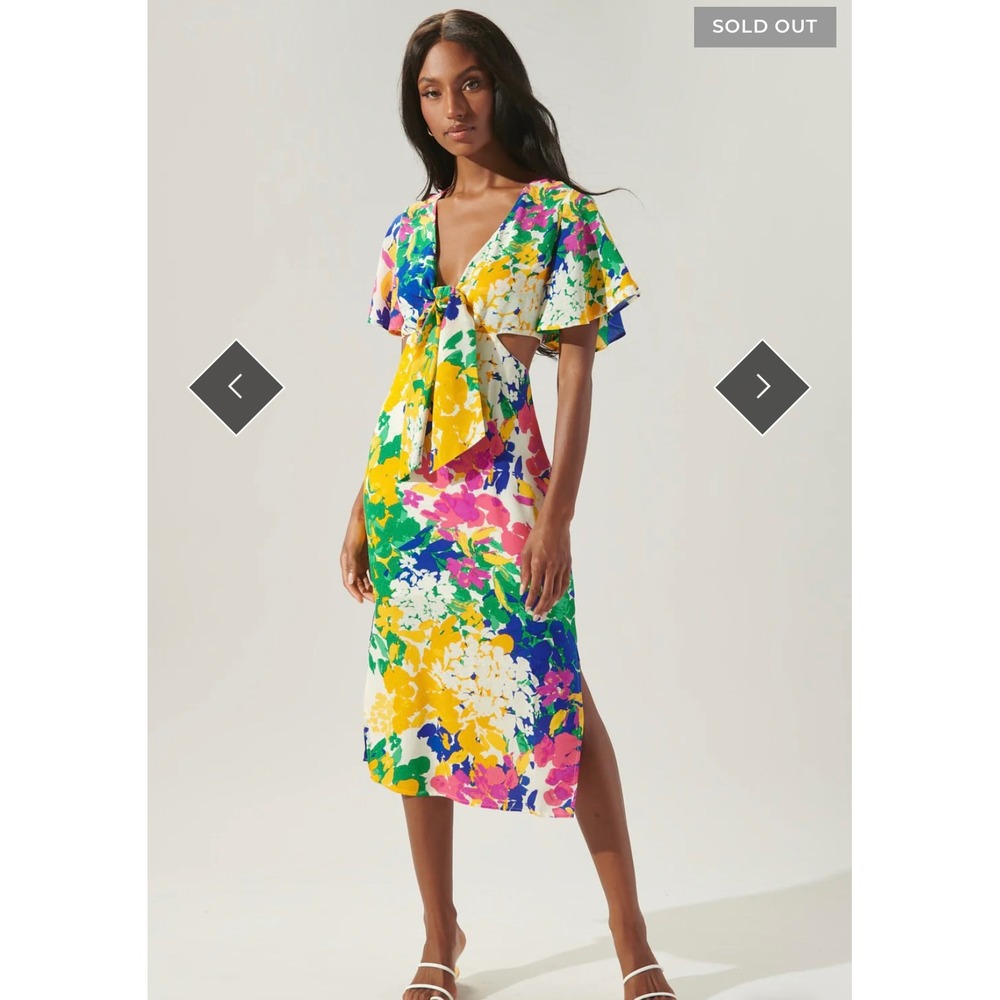 Sugar Lips Gypsum Floral Joelle Front Tie Midi dress Medium‎ EUC